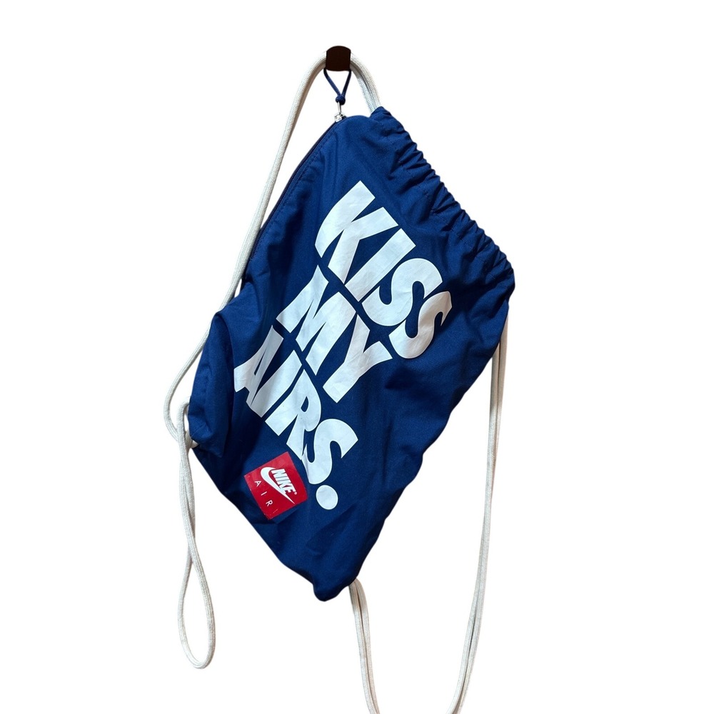 Nike‎ Air Kiss My Airs Drawstring Cinch Bag Navy Blue Rope Backpack Zip Pocket